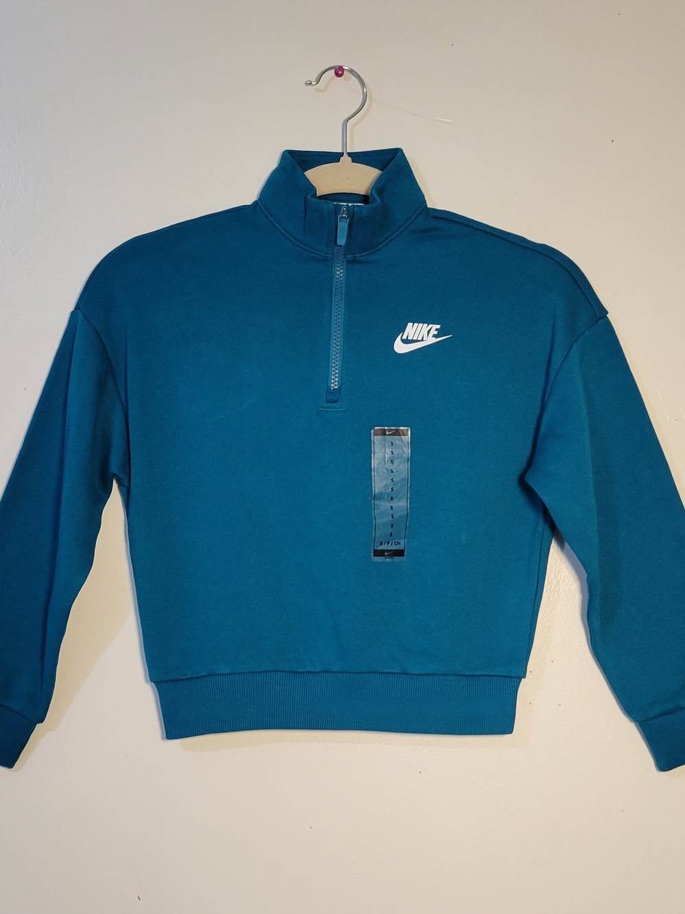 NWT Nike (Girl's S) Teal Mock Neck Quarter-Zip Long Sleeve Pullover Sweatshirt